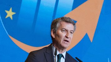 El presidente del PP, Alberto N��ez Feij�o, interviene en el encuentro del Grupo de Trabajo del EPP.