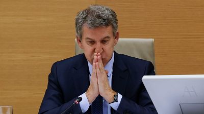 El l�der del PP, Alberto N��ez Feij�o durante la comparecencia este lunes ante la comisi�n del Congreso