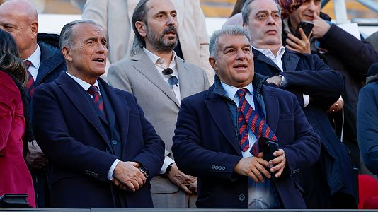 El presidente del Barcelona, Joan Laporta, durante el partido de LaLiga ante el Mallorca, en el Camp Nou.