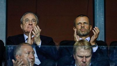 Los presidentes del Real Madrid y la UEFA, Florentino P�rez y Aleksander Ceferin, respectivamente, en una imagen de archivo.