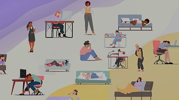 Ilustraci�n de mujeres diversas con dolor