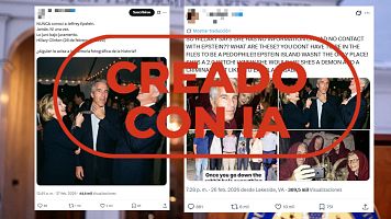 No son fotos reales de Hillary Clinton y Bill Clinton con Jeffrey Epstein, es IA