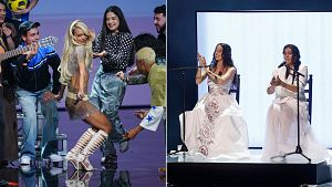 Goya 2026: las cantantes Bad Gyal, �ngeles Toledano y Alba Molina, en su actuaci�n en la gala