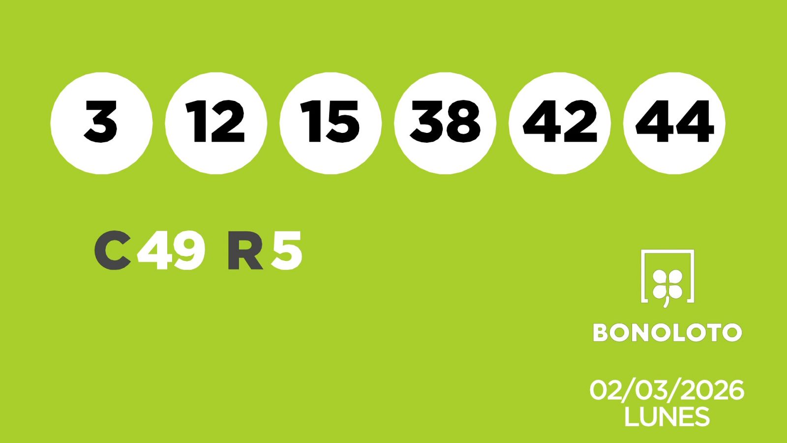 Sorteo de la Lotería Bonoloto del 02/03/2026 - Ver ahora