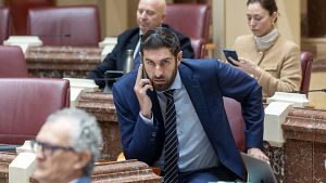 El portavoz de Vox en la Asamblea Regional, Jos� �ngel Antelo este jueves durante un momento del pleno.