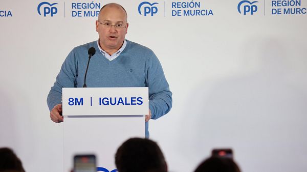 El secretario general Nacional del PP, Miguel Tellado, durante el acto central del PP con motivo del D�a Internacional de la Mujer en Cartagena (Murcia).