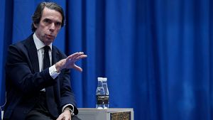 El expresidente del Gobierno y presidente de la Fundaci�n FAES, Jos� Mar�a Aznar, durante la ponencia 'Geoestrategia en el nuevo desorden mundial'.