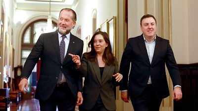 La alcaldesa de la ciudad, In�s Rey; el presidente del Deportivo, Juan Carlos  Escotec, y el presidente de la Diputaci�n, Valent�n Gonz�lez.