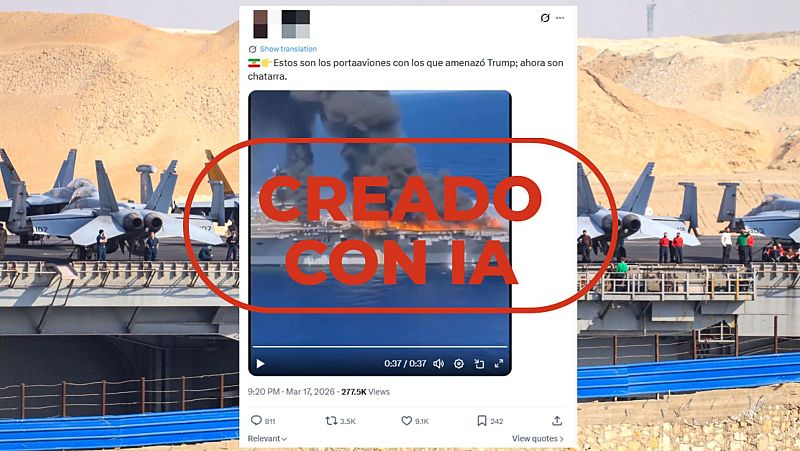 No es un portaaviones de EE.UU. ardiendo por un ataque de Irán, es IA