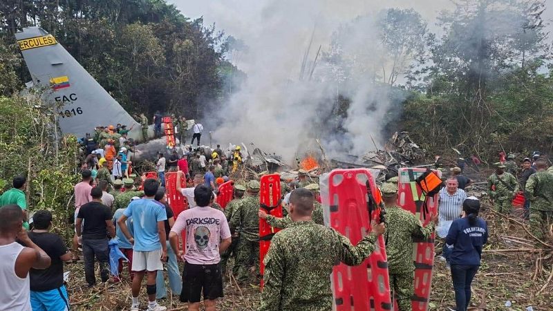 Al menos 66 muertos y 57 heridos en el accidente de un avión militar estrellado en el sur de Colombia