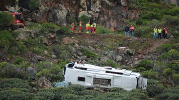 Imagen del autob�s precipitado en San Sebasti�n de La Gomera, Tenerife