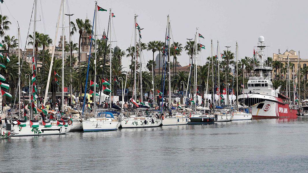 Diversos vaixells de la Global Sumud Flotilla amarrats al port de Barcelona la vig�lia de salpar rumb a Gaza