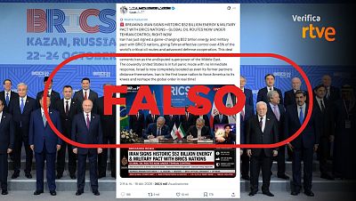 Ir�n no ha firmado un acuerdo con los BRICS, la foto est� creada con IA