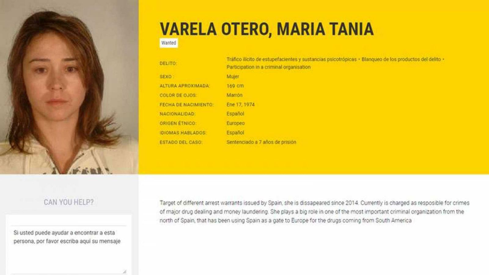 Detenida la única mujer española que figuraba entre los 70 fugitivos más buscados por la Europol