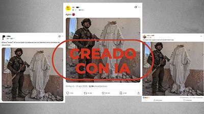 No es un soldado israel� decapitando una estatua de Cristo, es una imagen creada con IA