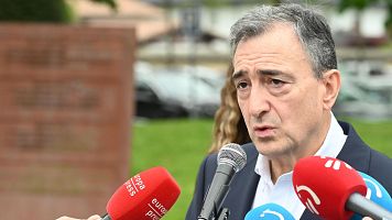 El presidente del Euzkadi Buru Batzar, Aitor Esteban, ofrece declaraciones a los medios con motivo de los actos del 89� aniversario del bombardeo de Gernika