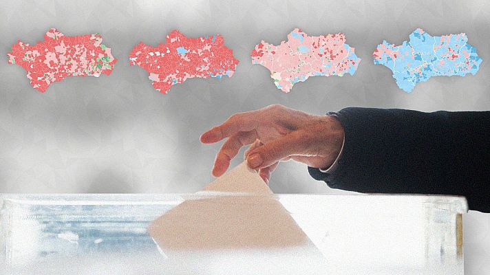 Mapa de la evoluci�n del voto en las elecciones de Andaluc�a desde 1982 a 2022