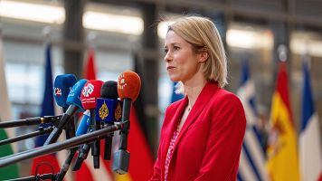 La jefa de la diplomacia europea, Kaja Kallas, en declaraciones a los medios antes del Consejo de Asuntos Exteriores (CAE)