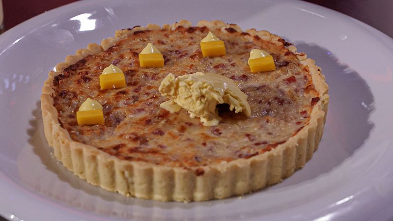 Receta de quiche de jamón y helado salado de mango de Germán en MasterChef 14