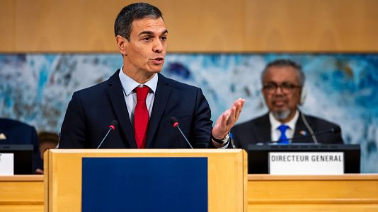 El presidente espa�ol Pedro S�nchez interviene ante la OMS.
