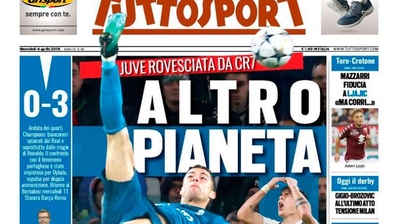 "Obra de arte" y "otro planeta", la prensa italiana se rinde ante Cristiano