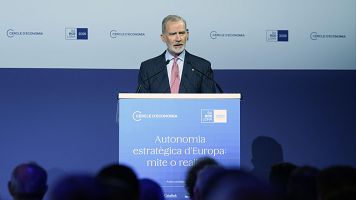 El rey Felipe VI durante la entrega el Premio Cercle d'Economia a la Construcci�n Europea.