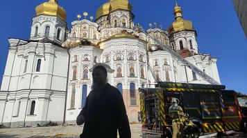 La catedral de la Dormici�n del monasterio de las Cuevas de Kiev, tras el incendio provocado por un ataque ruso con drones que ha da�ado c�pulas