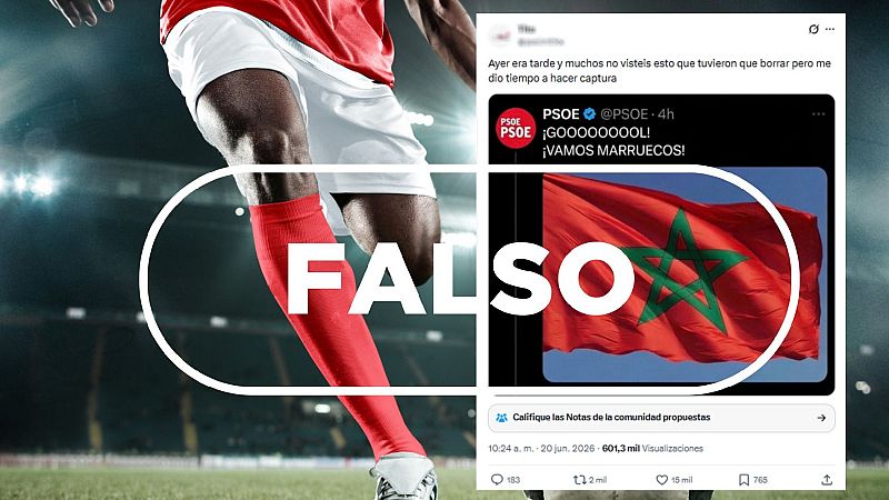 Mundial 2026: este mensaje del PSOE en X celebrando un gol de Marruecos es falso