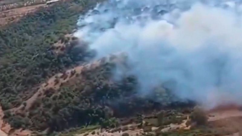 Un incendio en Gerena (Sevilla) obliga a desplegar bomberos, aviones y un helicóptero