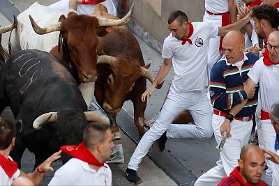 San Ferm�n 2025: los toros de Jandilla han protagonizado un vertiginoso quinto encierro