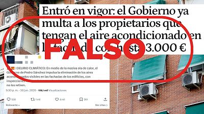 El Gobierno no multa con 3.000 euros por tener el aparato del aire acondicionado en la fachada, es falso