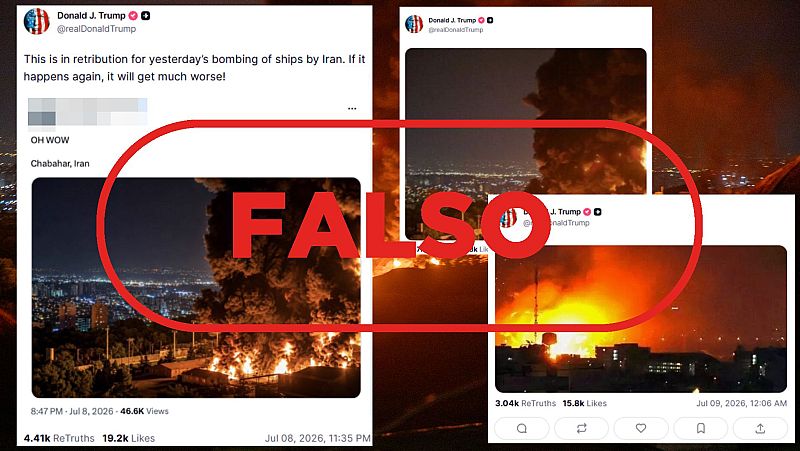 Estas fotos difundidas por Donald Trump en Truth Social no corresponden a la situación actual en Irán