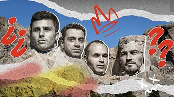 Imagen imitando el Monte Rushmore con las caras de Rodri Hern�ndez, Xavi Hern�ndez, Andr�s Iniesta e Iker Casillas