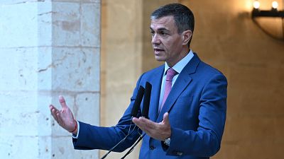 El presidente del Gobierno, Pedro S�nchez, durante una comparecencia de prensa
