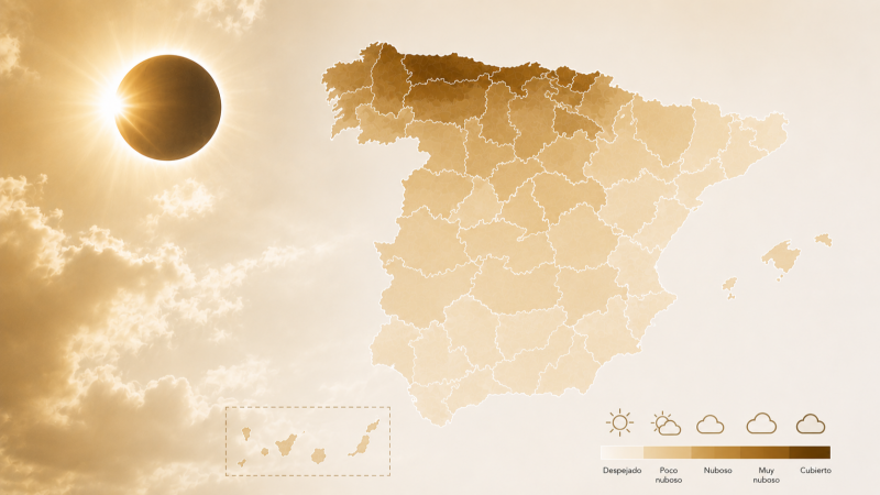 Eclipse solar 2026: �te impedir� verlo las nubes? Mapa por municipios