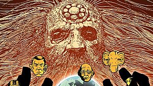 Detalle de la portada de Alan Moore en 2000 AD: las obras completas Vol 1 (Dolmen Editorial)
