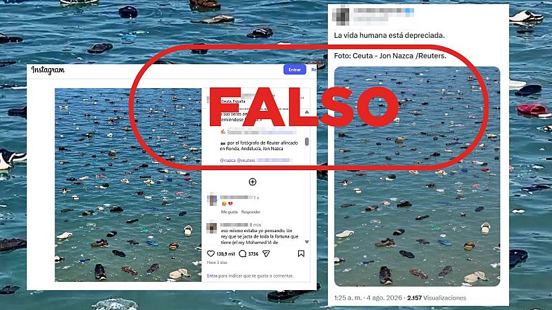 Esta imagen viral de zapatos flotando en el mar en Ceuta es IA, pero la escena es real