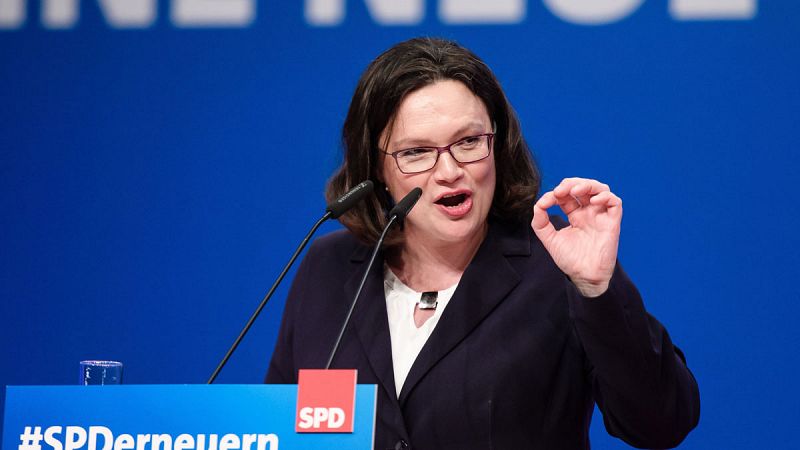 El SPD alemán elige a Nahles como jefa del partido, la primera mujer al frente de la formación