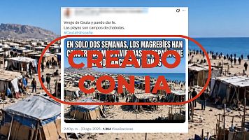 Ni es una imagen real ni esta es la situación actual de las playas en Ceuta, es IA