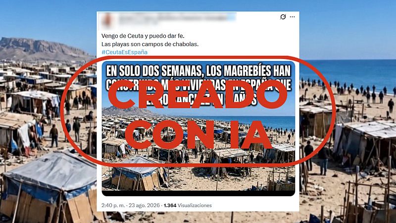 Ni es una imagen real ni esta es la situación actual de las playas en Ceuta, es IA