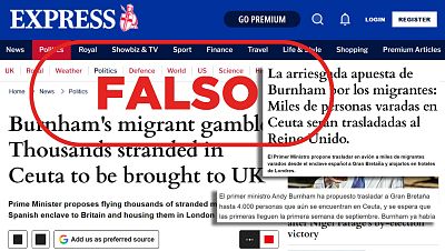 Express no ha publicado que Reino Unido vaya a trasladar a miles de migrantes de Ceuta a Londres, es una suplantaci�n