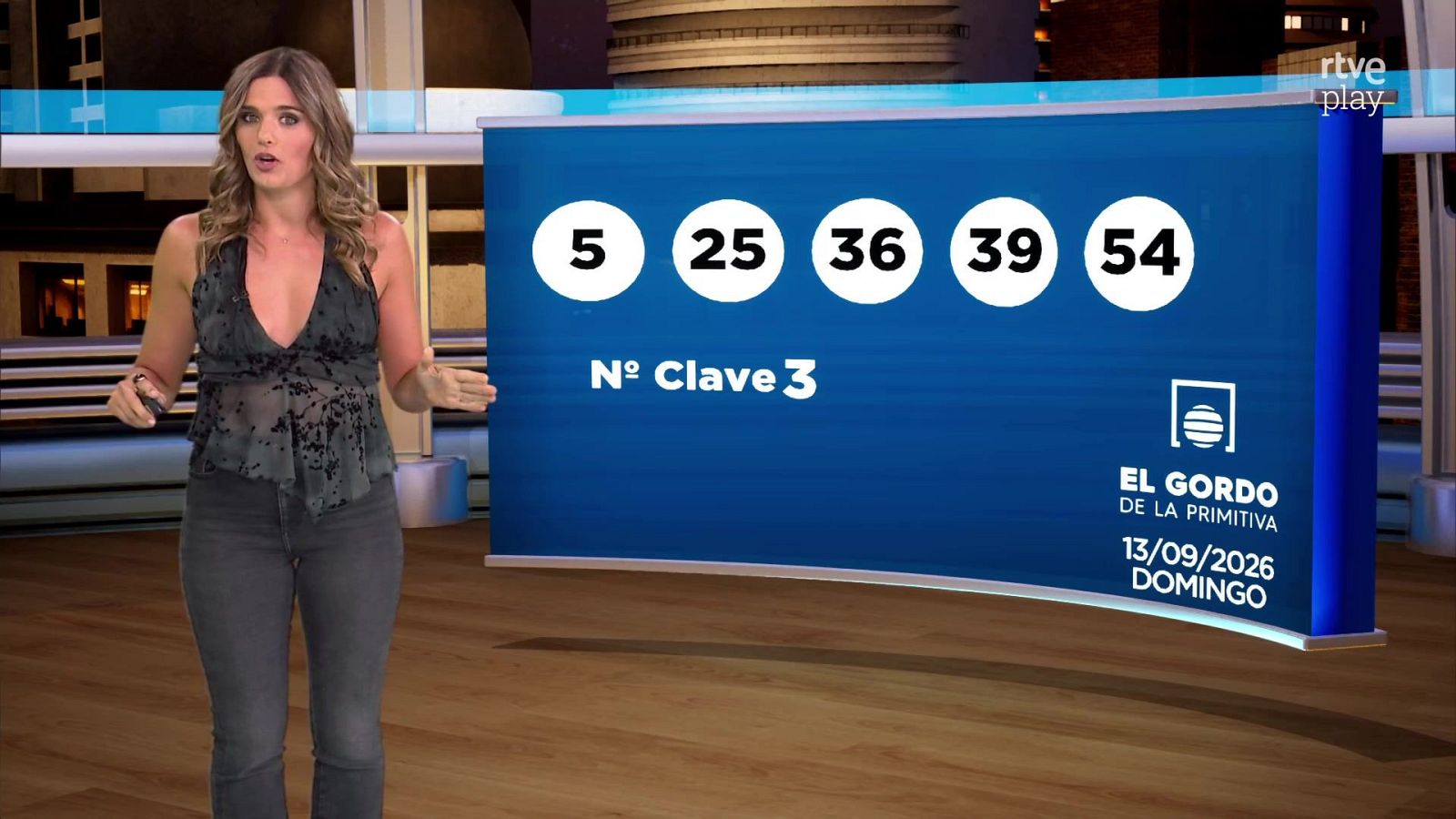 Sandra Daviú presenta "El Gordo de la Primitiva" con los números 5, 25, 36, 39, 54 y Nº Clave 3. Sorteo del 13/09/2026 DOMINGO.