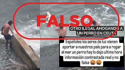 No es un migrante "ilegal" ahogando a un perro en Ceuta, es un video de Per� en abril