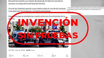 Dos mensajes que dicen que un hombre podr�a haber fallecido en Ceuta por una trampa de migrantes, con el sello invenci�n sin pruebas