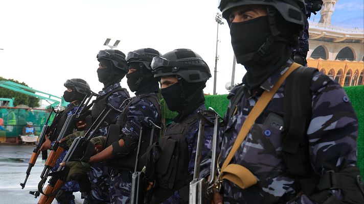 Soldados hut�es durante una protesta contra Arabia Saud� en Yemen