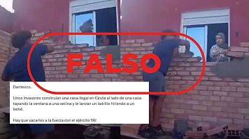Capturas del v�deo y mensajes que dicen que muestra a migrantes construyendo una casa ilegal en Ceuta con sello falso