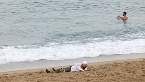 Aspecto de la playa en Barcelona tras una tormenta este mes de septiembre