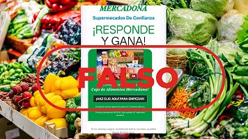 Mercadona no te regala una caja de alimentos por responder a una encuesta, es un fraude. Sello Falso