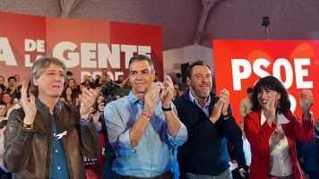 El presidente del Gobierno participa en un mitin en Valladolid junto al ministro de Transportes y la responsable de Igualdad