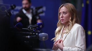 La primera ministra italiana, Giorgia Meloni, tras la reuni�n del Consejo Europeo el pasado 16 de octubre